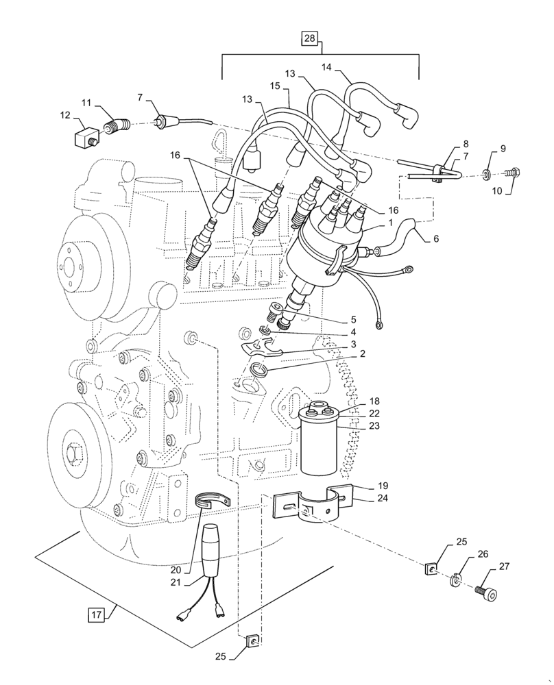 Схема запчастей Case 1835C - (3-24) - IGNITION SYSTEM, TM-20 GASOLINE ENGINE (03) - FUEL SYSTEM