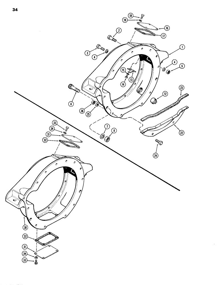 Схема запчастей Case 1150B - (034) - FLYWHEEL HOUSING, (451BD) AND (451BDT) DIESEL ENGINES (01) - ENGINE