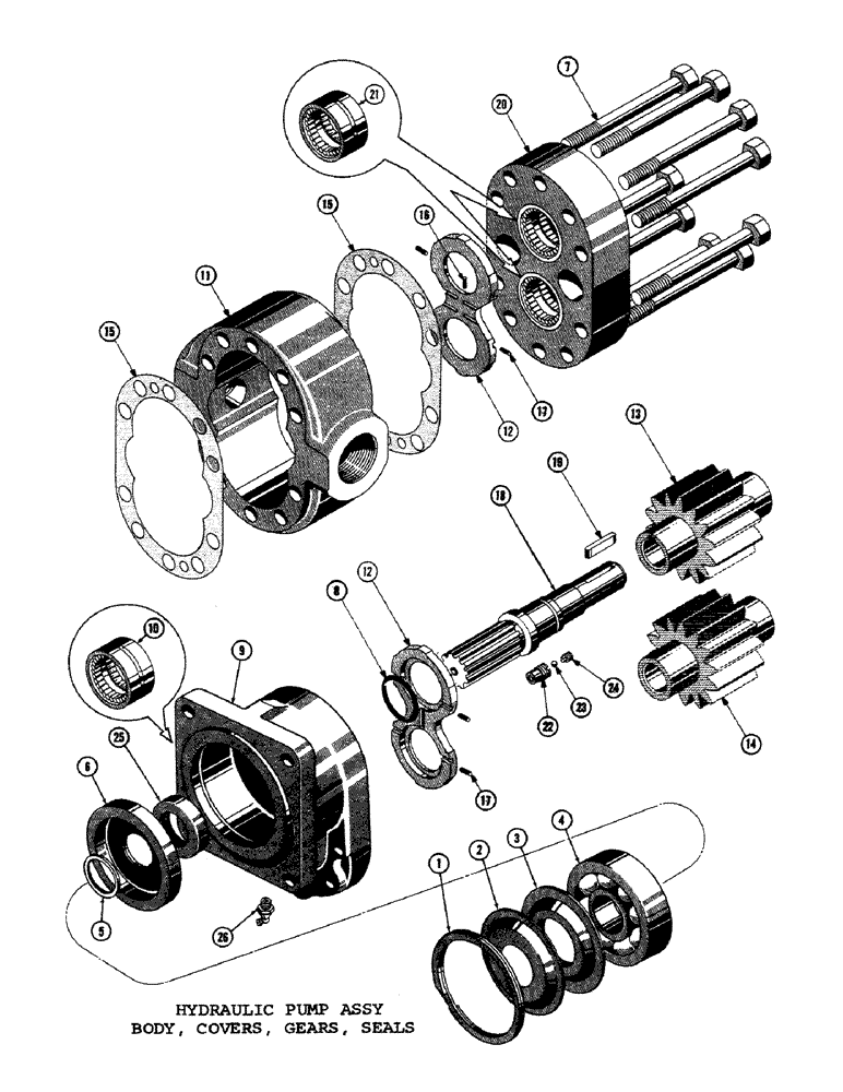 Схема запчастей Case 1000C - (328) - HYDRAULIC PUMP ASSEMBLY, BODY, COVERS, GEARS, SHAFT, SEALS (07) - HYDRAULIC SYSTEM