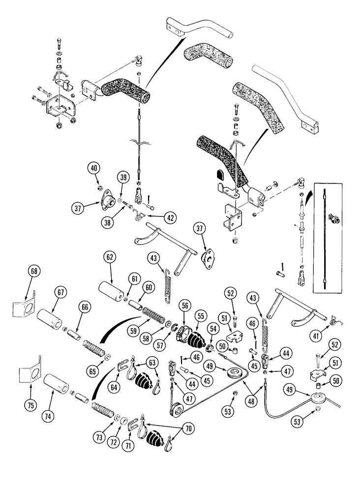 Схема запчастей Case 1835C - (7-10) - PARKING LATCH AND SEAT BARS USED ON MODELS WITH DUAL SEAT BARS AND ONE PULLEY PER SIDE (07) - BRAKES