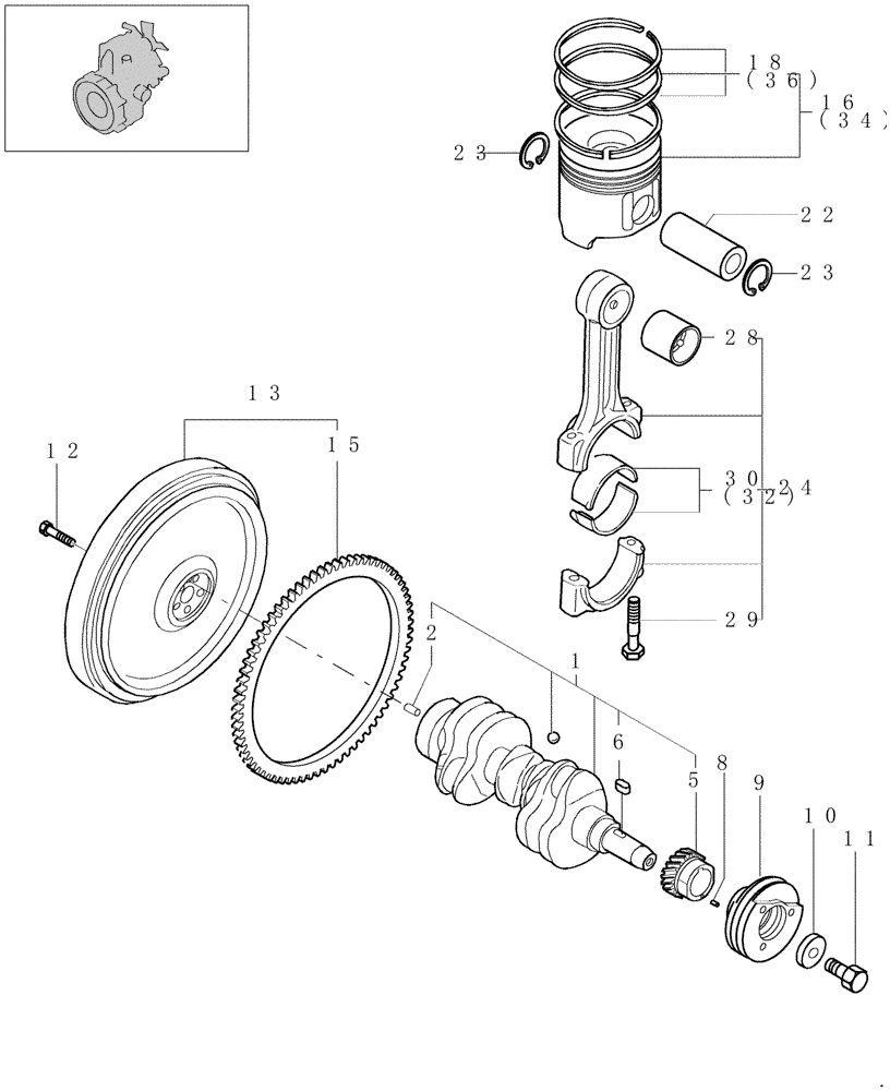 Схема запчастей Case CX31B - (0.081[01]) - CRANKSHAFT & PISTON (10) - ENGINE