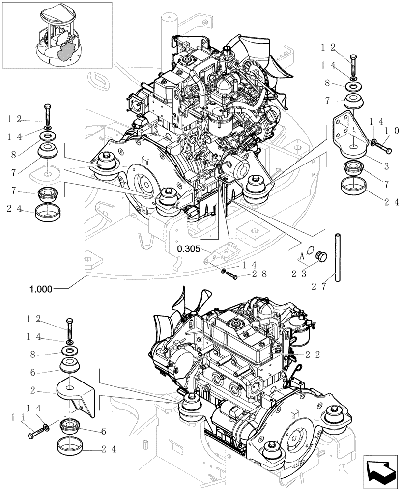 Схема запчастей Case CX27B - (0.000[01]) - ENGINE INSTALLATIONS (00) - GENERAL