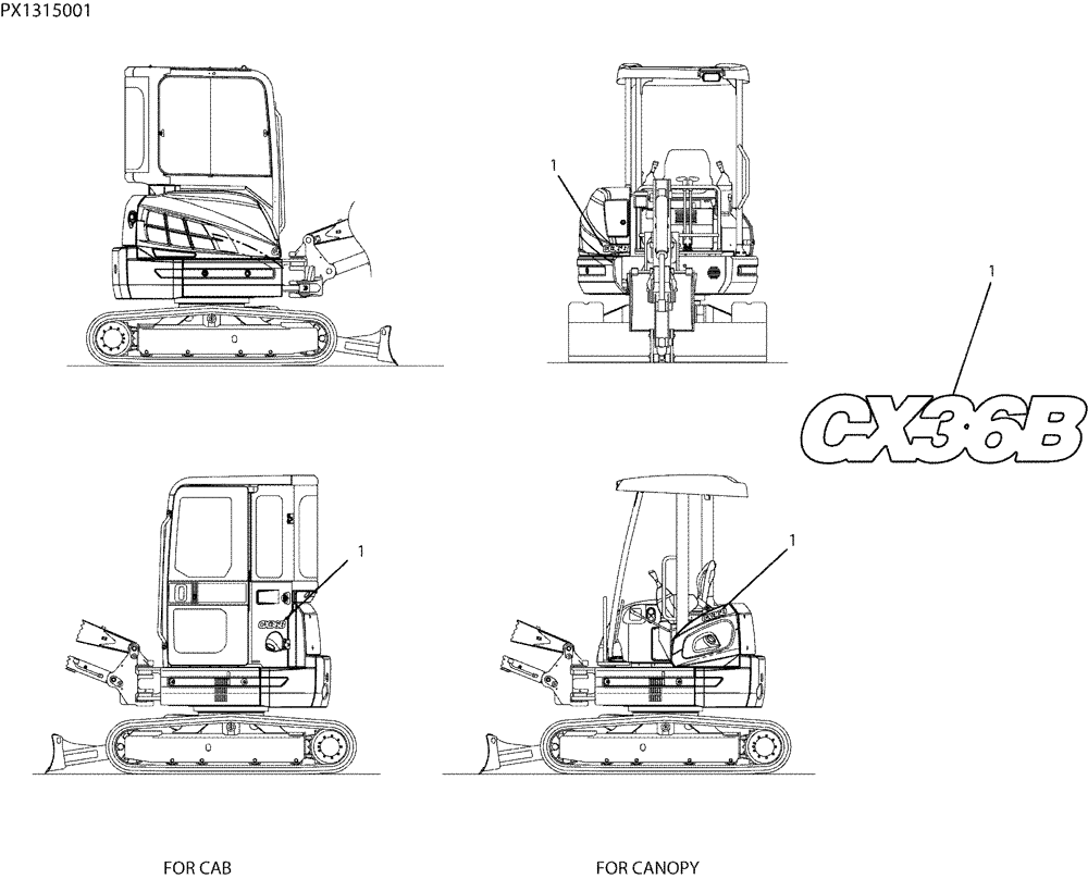 Схема запчастей Case CX36B - (06-013) - NAME PLATE INSTAL (MODEL) (90) - PLATFORM, CAB, BODYWORK AND DECALS