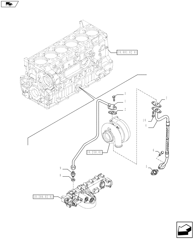 Схема запчастей Case F3AE0684S E913 - (10.250.02[01]) - TURBOBLOWER PIPES (504365737 - 504053494) (10) - ENGINE