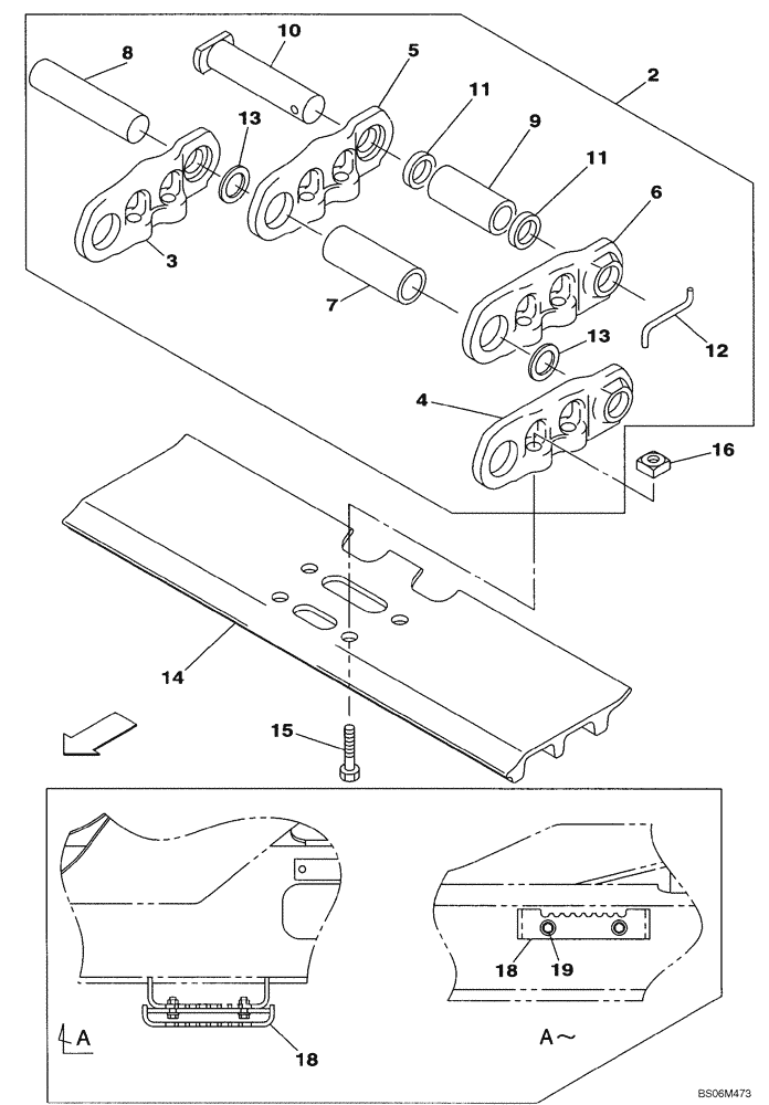 Схема запчастей Case CX240BLR - (05-05) - TRACK CHAINS, 700 MM (27-5/8 IN) (11) - TRACKS/STEERING