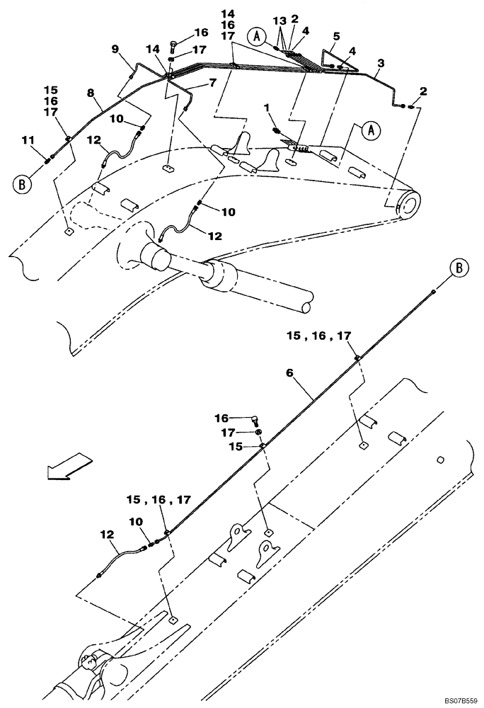 Схема запчастей Case CX210BLR - (09-37) - LUBRICATION CIRCUIT - BOOM (09) - CHASSIS/ATTACHMENTS