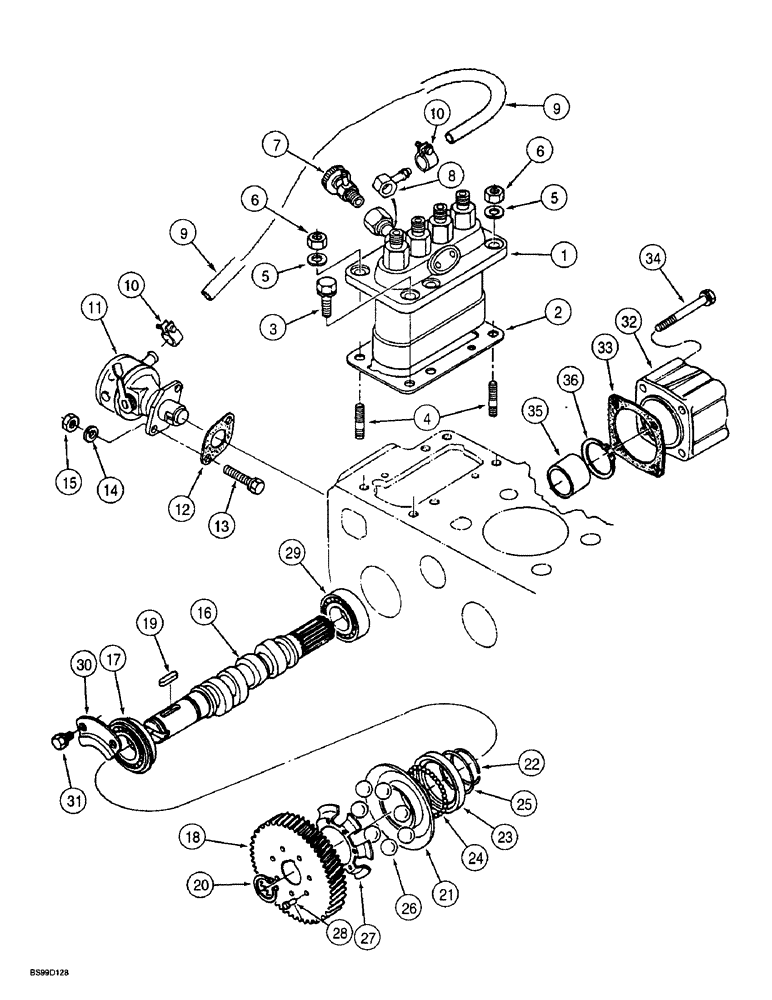 Схема запчастей Case 560 - (3-04) - INJECTION PUMP DRIVE, KUBOTA V2203 ENGINE, PRIOR TO P.I.N. JAF0295741 (03) - FUEL SYSTEM