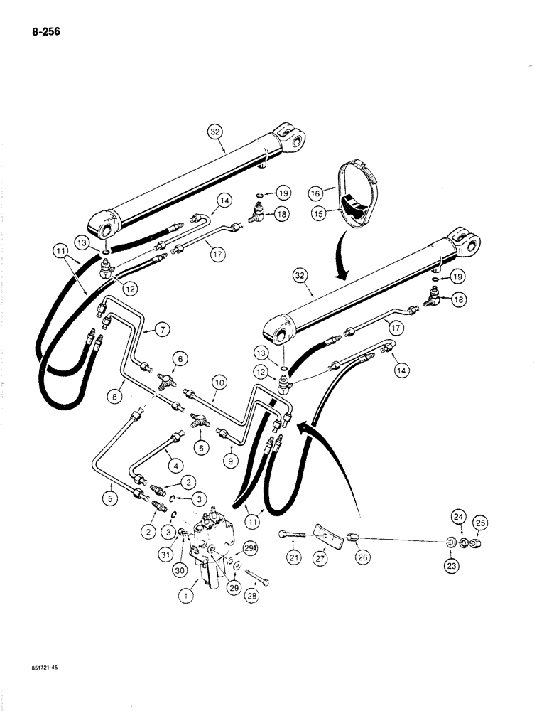 Схема запчастей Case 780C - (8-256) - LOADER LIFT CYLINDER HYDRAULIC CIRCUIT (08) - HYDRAULICS