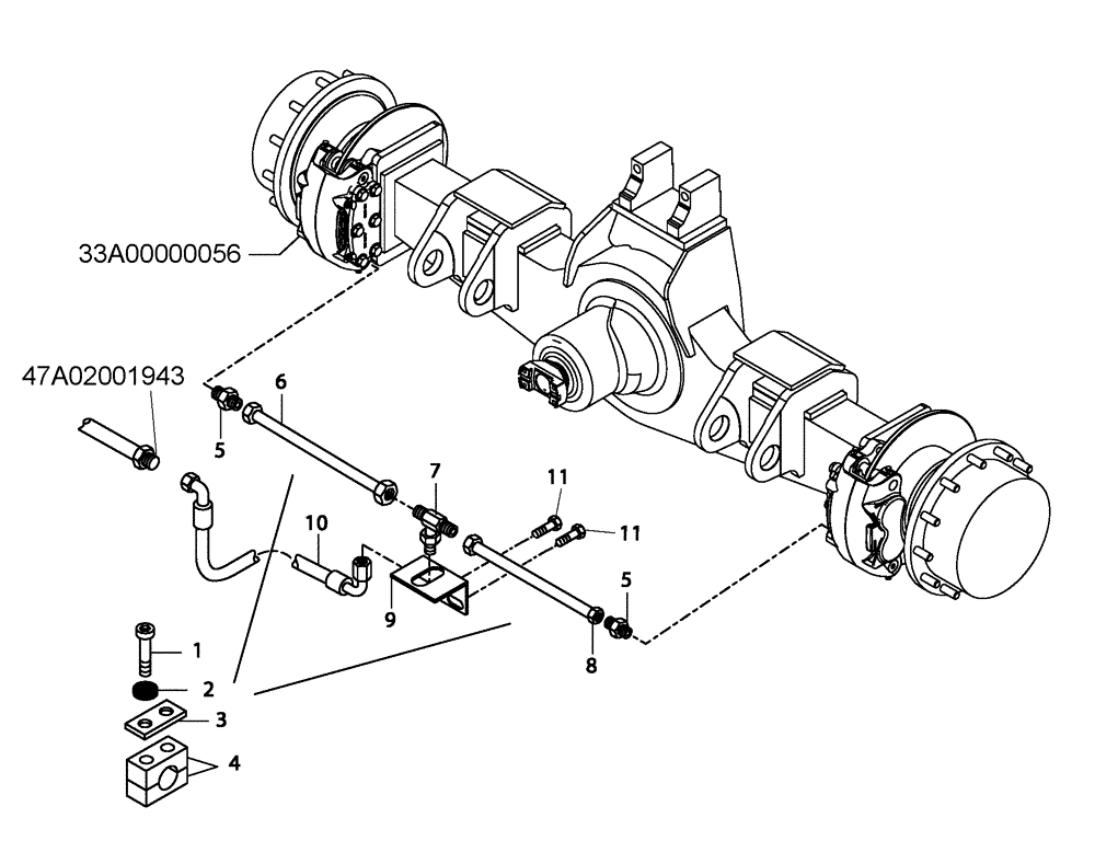 Схема запчастей Case 330B - (47A00001939[002]) - HYDRAULIC LINES, REAR DRIVE AXLE W/DRY BRAKE (87583534) (09) - Implement / Hydraulics / Frame / Brakes