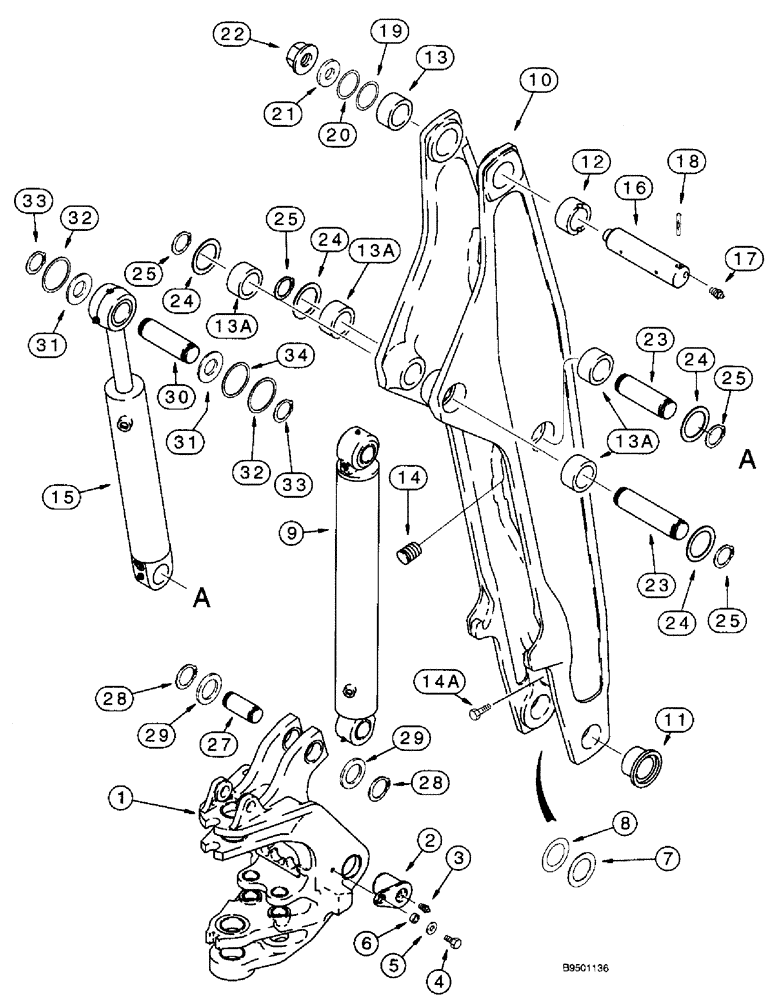 Схема запчастей Case 590SL - (9-43) - BACKHOE SWING TOWER AND BOOM (09) - CHASSIS/ATTACHMENTS