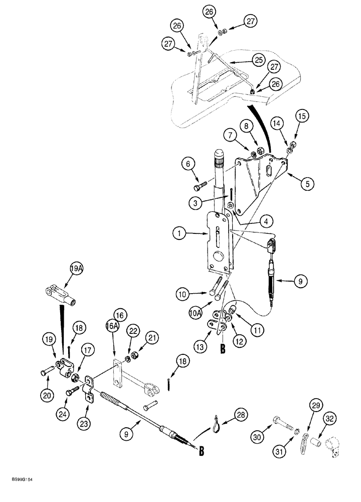 Схема запчастей Case 580SL - (7-012) - PARKING BRAKE LEVER AND LINKAGE (07) - BRAKES