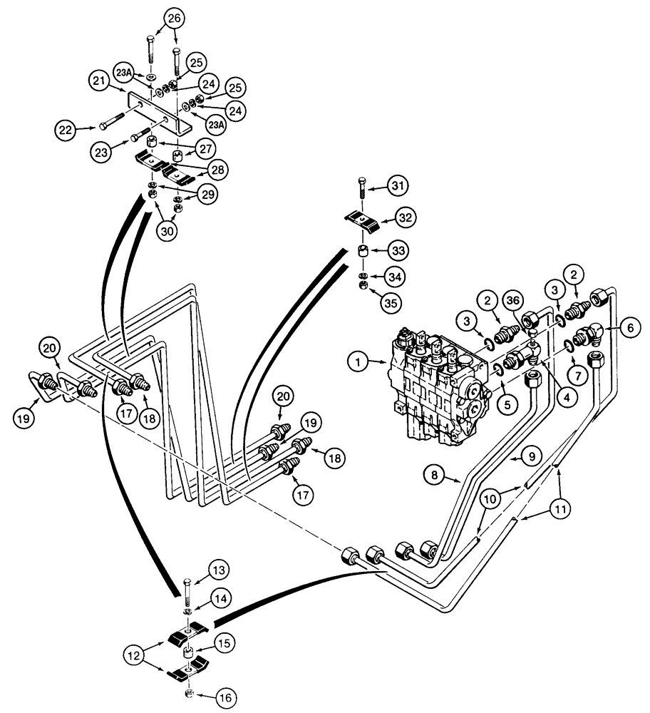 Схема запчастей Case 855E - (8-026) - DOZER TILT AND ANGLE HYDRAULIC CIRCUITS, CONTROL VALVE AND DESCENDING TUBES (08) - HYDRAULICS