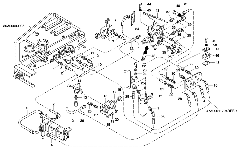 Схема запчастей Case 340 - (47A00001811[001]) - HYDRAULIC CIRCUIT BRAKE SYSTEM - FRAME PART (87458386) (33) - BRAKES & CONTROLS