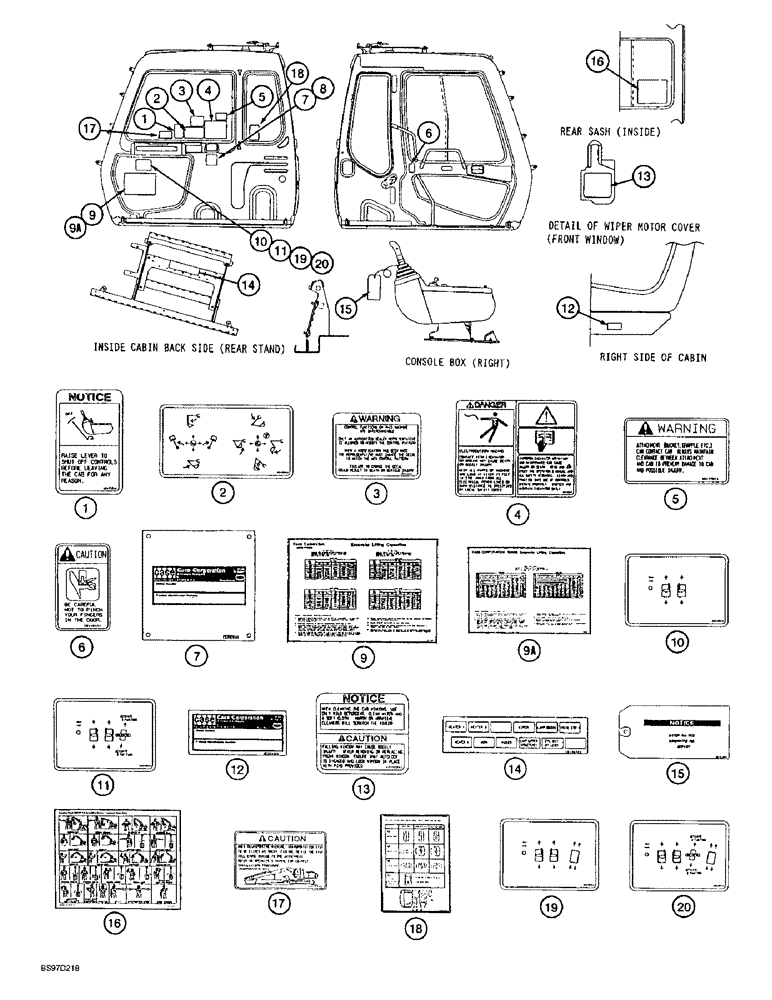 Схема запчастей Case 9020B - (9-122) - DECALS - FRENCH LANGUAGE, OPERATORS COMPARTMENT (09) - CHASSIS