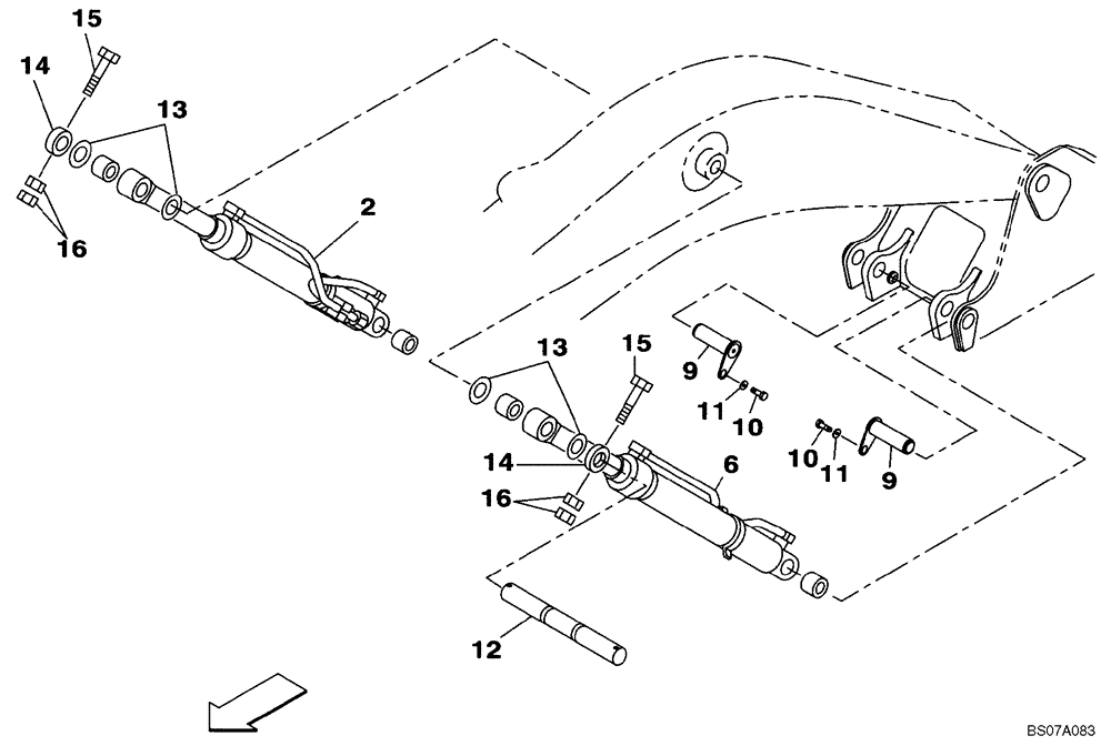 Схема запчастей Case CX160B - (09-37) - BOOM CYLINDER - MOUNTING (09) - CHASSIS/ATTACHMENTS