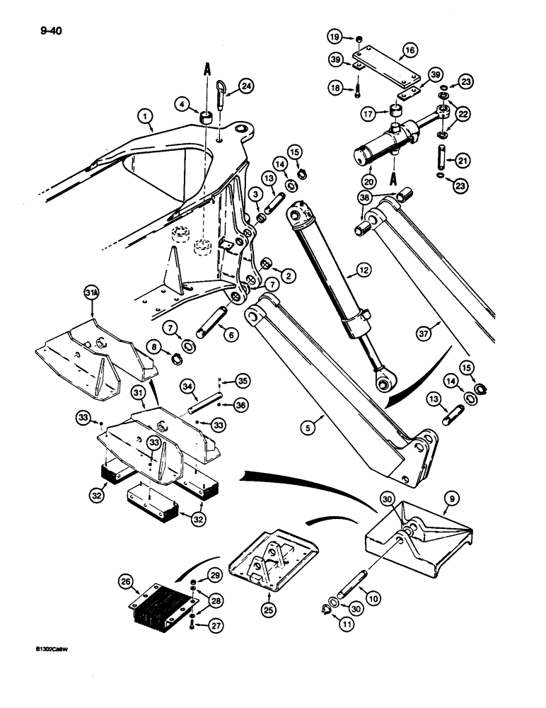 Схема запчастей Case 680L - (9-040) - BACKHOE MOUNTING FRAME AND STABILIZERS (09) - CHASSIS/ATTACHMENTS