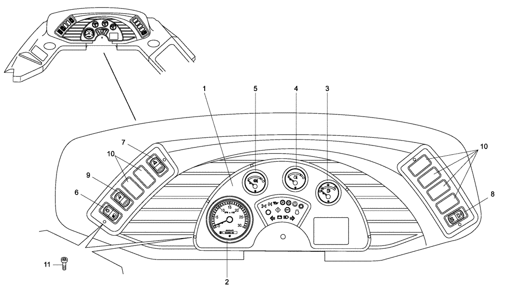 Схема запчастей Case 340 - (67A00011450[001]) - ELECTRICAL EQUIPMENT - INSTRUMENT PANEL - DRIVER CAB (87363263) (13) - Electrical System / Decals