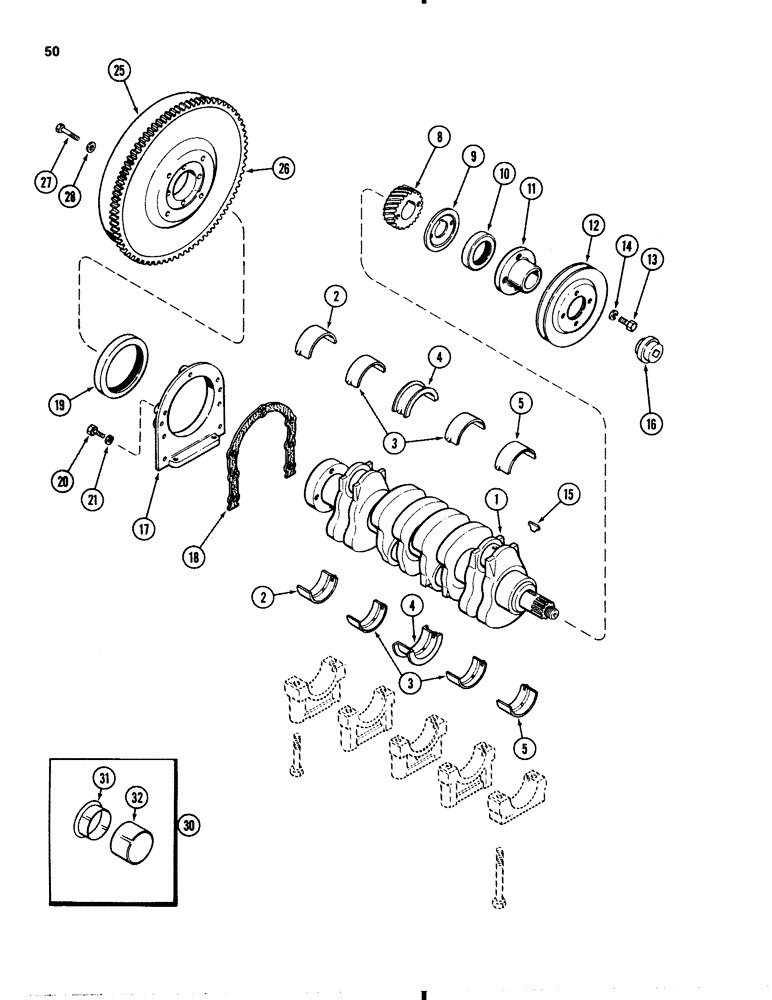 Схема запчастей Case 1845B - (050) - CRANKSHAFT AND FLYWHEEL, 188 DIESEL ENGINE (02) - ENGINE