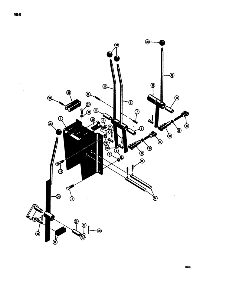 Схема запчастей Case 450 - (104) - TRANSMISSION CONTROL TOWER, EARLY PRODUCTION, VERTICAL MOUNTED STARTER SWITCH (03) - TRANSMISSION