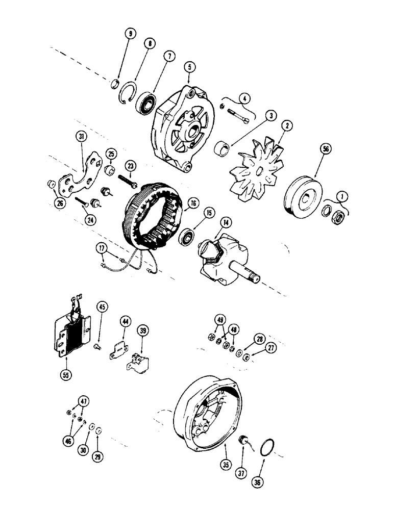 Схема запчастей Case 1700-SERIES - (061A) - D55127 ALTERNATOR, 148 SPARK ENGINES, WITH CAPACITOR DISCHARGE IGNITION SYSTEM (55) - ELECTRICAL SYSTEMS