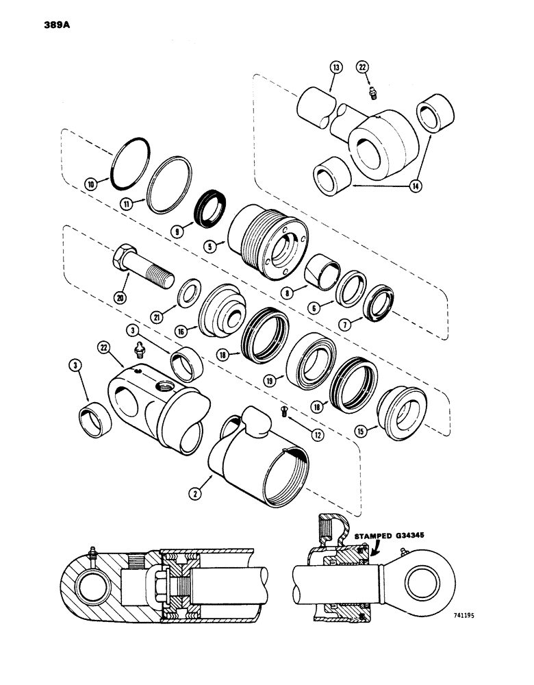 Схема запчастей Case 450 - (389A) - G34345 TILT CYLINDER - ANGLE TILT DOZER, GLAND IS STAMPED W/CYLINDER PART NUMBER (07) - HYDRAULIC SYSTEM