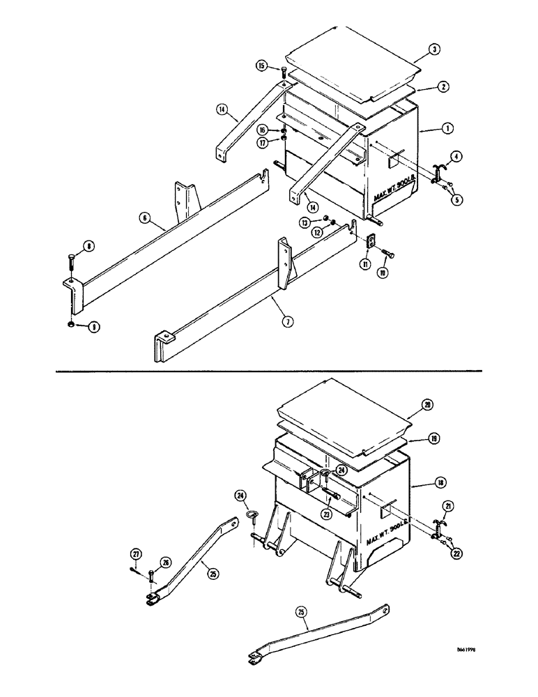 Схема запчастей Case 26B - (020) - WEIGHT BOX, USED ON MODELS WITHOUT BACKHOE OR DRAFT-O-MATIC, OR THREE POINT HITCH 