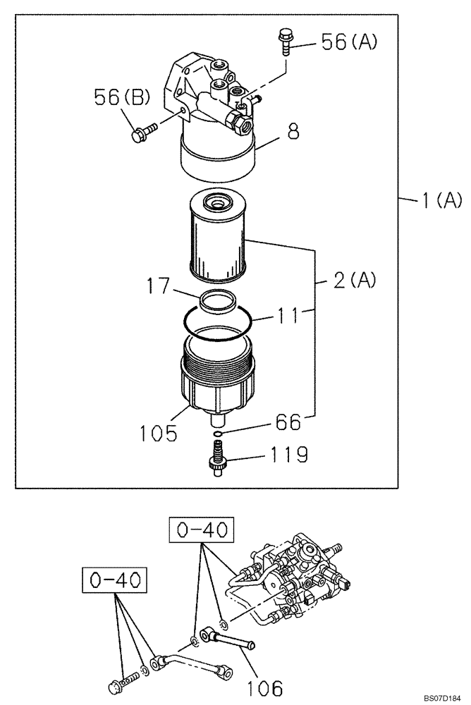 Схема запчастей Case CX350B - (03-05) - FUEL FILTER (03) - FUEL SYSTEM