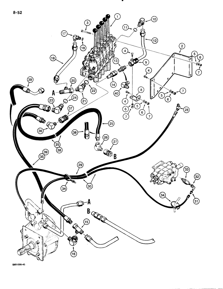 Схема запчастей Case 480E - (8-052) - PTO HYDRAULIC CIRCUIT AND CONTROL (08) - HYDRAULICS