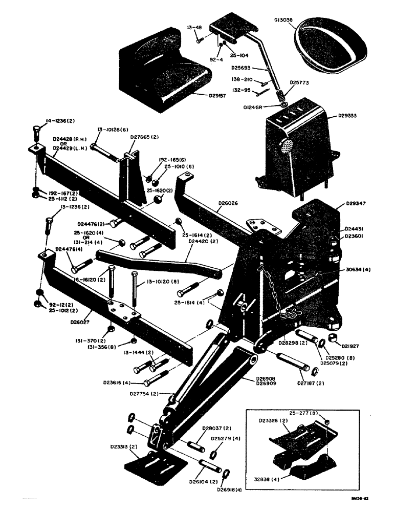 Схема запчастей Case 31 - (010) - MOUNTING PARTS, SEAT, & STABILIZERS (WHEEL TRAC.) BACKHOE S/N 4065701 & AFT. SEAT & MOUNTING PARTS 