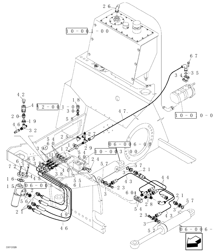 Схема запчастей Case SV216 - (06-003-00[01]) - HYDRAULIC CIRCUIT, STEERING - DOZER BLADE (05) - STEERING