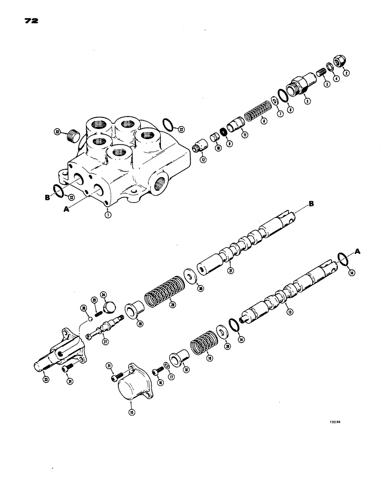 Схема запчастей Case 1816 - (72) - D57212 HYDRAULIC CONTROL VALVE, USED BEFORE TRACTOR SERIAL NO. 9823151 (35) - HYDRAULIC SYSTEMS