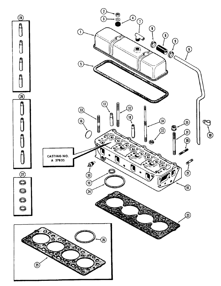 Схема запчастей Case 580 - (010) - CYLINDER HEAD ASSEMBLY, (188) DIESEL ASSEMBLY, 1ST USED ENG. SER. NO. 2627377 (10) - ENGINE