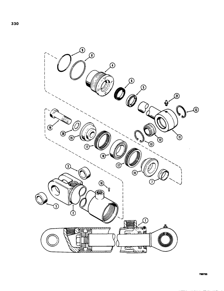 Схема запчастей Case 35 - (330) - G32264 3-POINT HITCH TILT CYLINDER, WITH TWO PIECE PISTON 