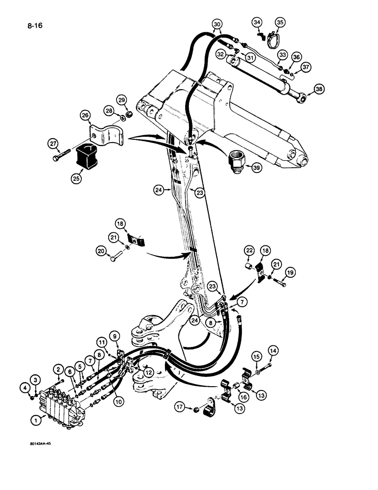 Схема запчастей Case 26D - (8-16) - BUCKET CYLINDER HYDRAULIC CIRCUIT MODELS WITH EXTENDABLE DIPPER 