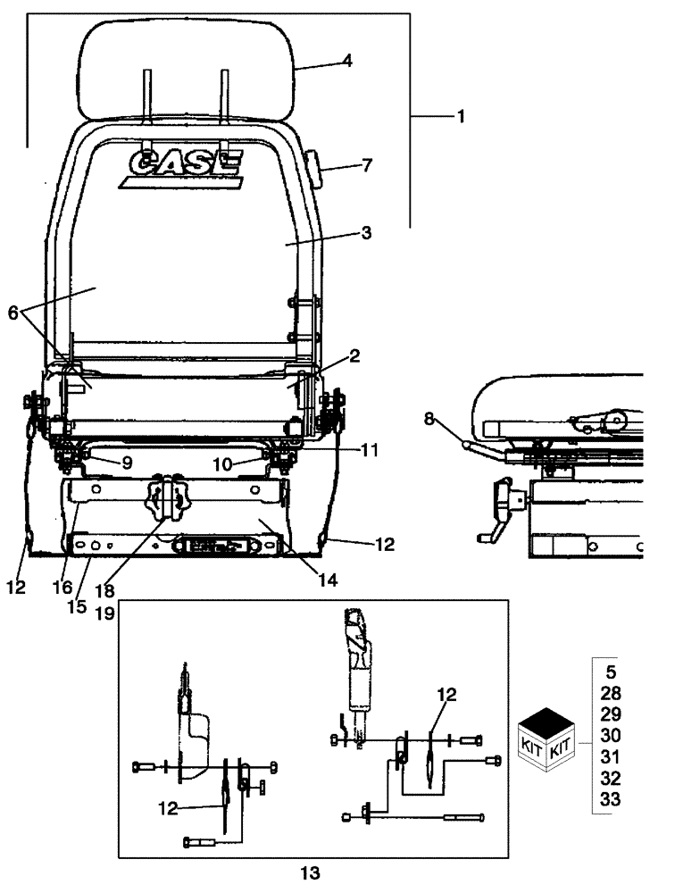 Схема запчастей Case 650L - (90.120.02) - SEAT ASSY, MECHANICAL SUSPENSION (90) - PLATFORM, CAB, BODYWORK AND DECALS