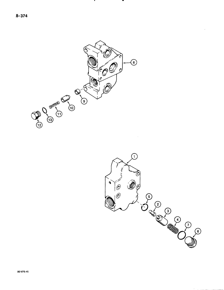 Схема запчастей Case 580K - (08-374) - BACKHOE CONTROL VALVE, INLET AND OUTLET SECTIONS (08) - HYDRAULICS