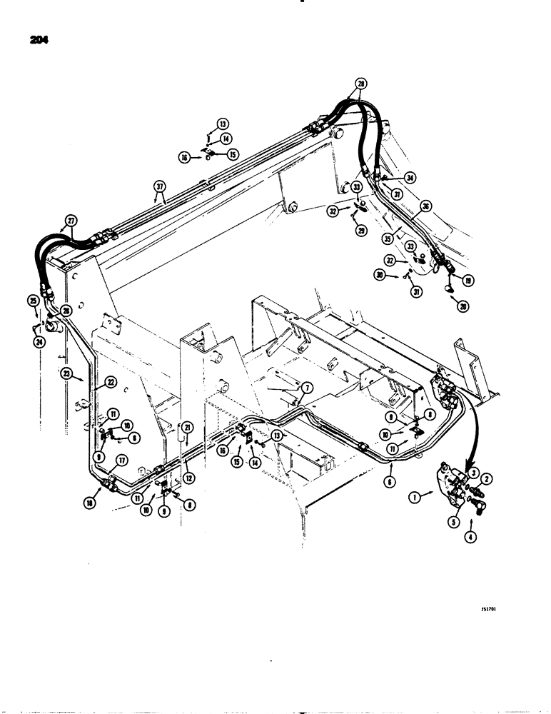 Схема запчастей Case 1845S - (204) - AUXILIARY HYDRAULIC CIRCUITS, LOADER ARM HYDRAULIC CIRCUIT WITHOUT SELECTOR VALVE (35) - HYDRAULIC SYSTEMS