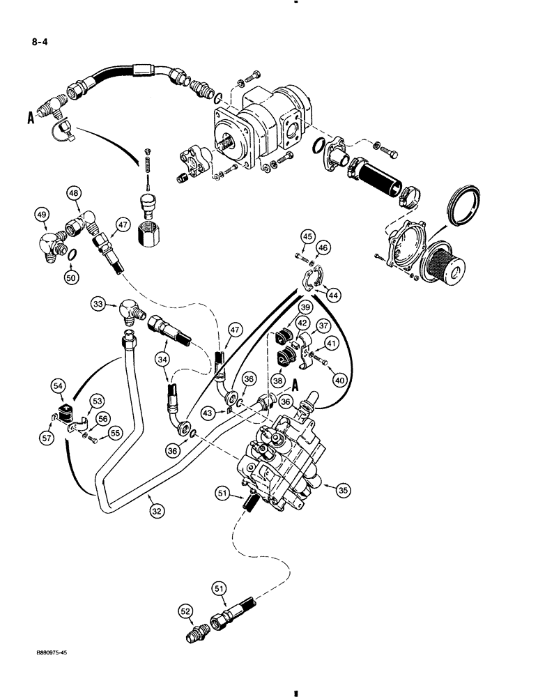 Схема запчастей Case 580K - (8-004) - EQUIPMENTHYD. SYSTEM, RESERVOIR TO LOADER CONTROL VALVE & LOADER VALVE TO FILTER & BACKHOE LINE (08) - HYDRAULICS