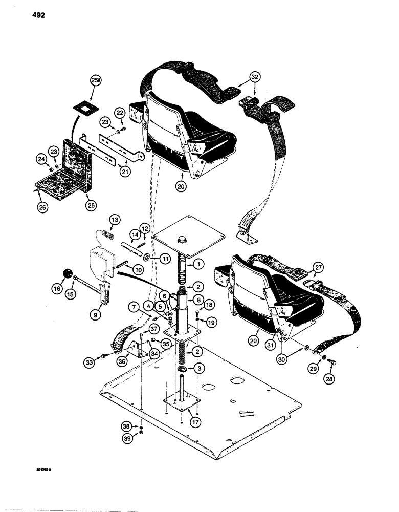 Схема запчастей Case 480D - (492) - SEAT MOUNTING PARTS AND SEAT BELTS, 480D MODELS ONLY (90) - PLATFORM, CAB, BODYWORK AND DECALS