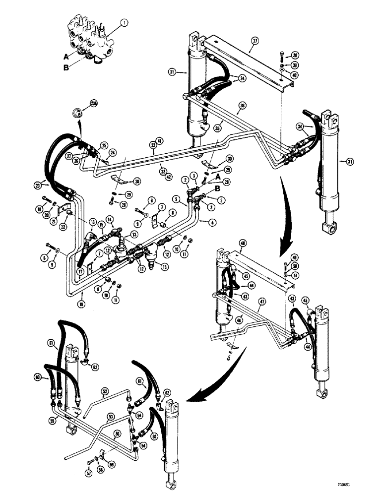 Схема запчастей Case 1700-SERIES - (156) - LOADER BUCKET HYDRAULICS, USED BEFORE TRACTOR SERIAL NO. 9824716 (35) - HYDRAULIC SYSTEMS