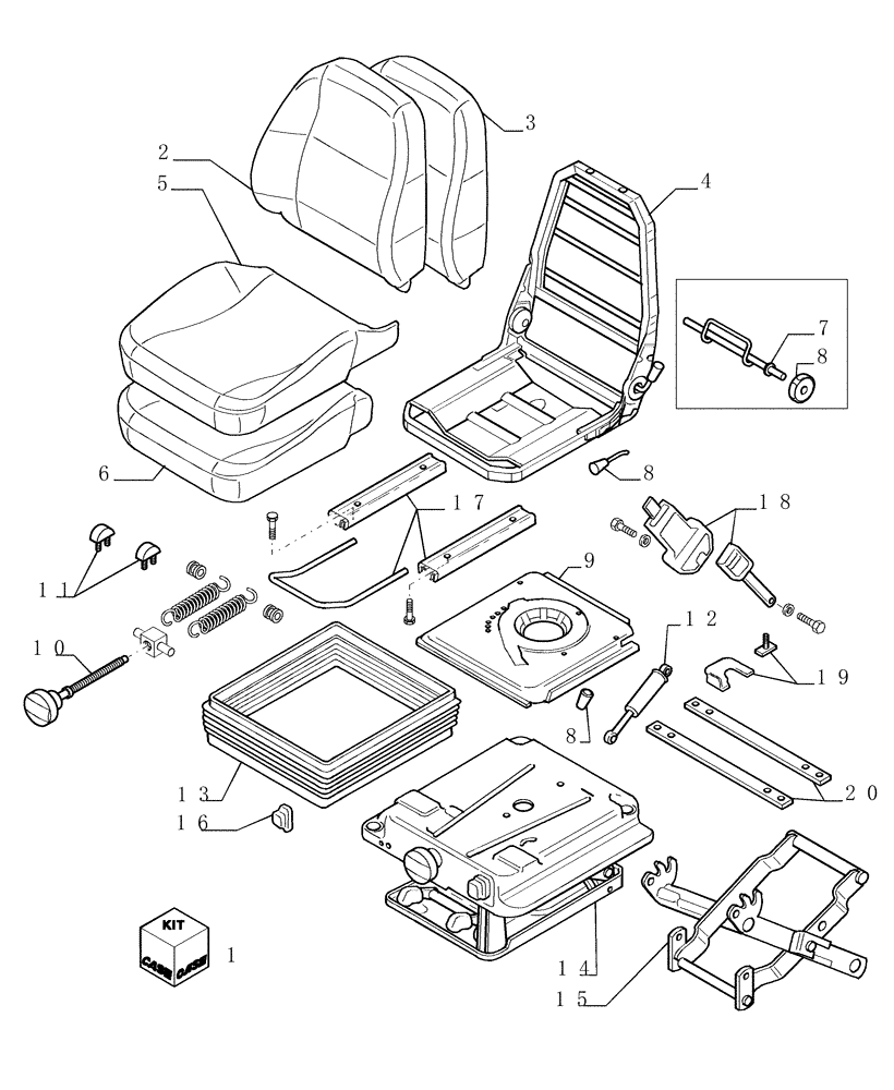 Схема запчастей Case 1850K - (9.667[02]) - HEATED SEAT AT MECHANICAL SOSPENSION - COMPONENTS - OPTIONAL CODE 784336011 (19) - OPTIONS