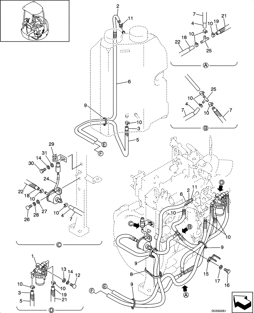 Схема запчастей Case CX25 - (03-03[00]) - FUEL LINES (03) - FUEL SYSTEM