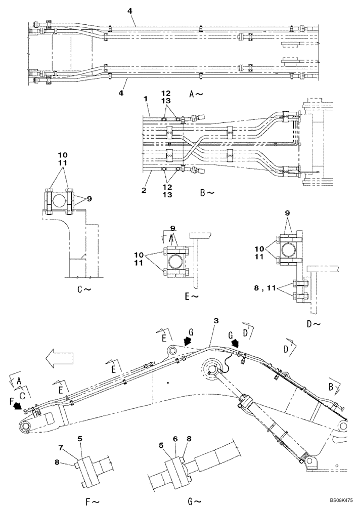 Схема запчастей Case CX800B - (08-29) - HYDRAULICS - AUXILIARY ATTACHMENT - STANDARD BOOM (08) - HYDRAULICS