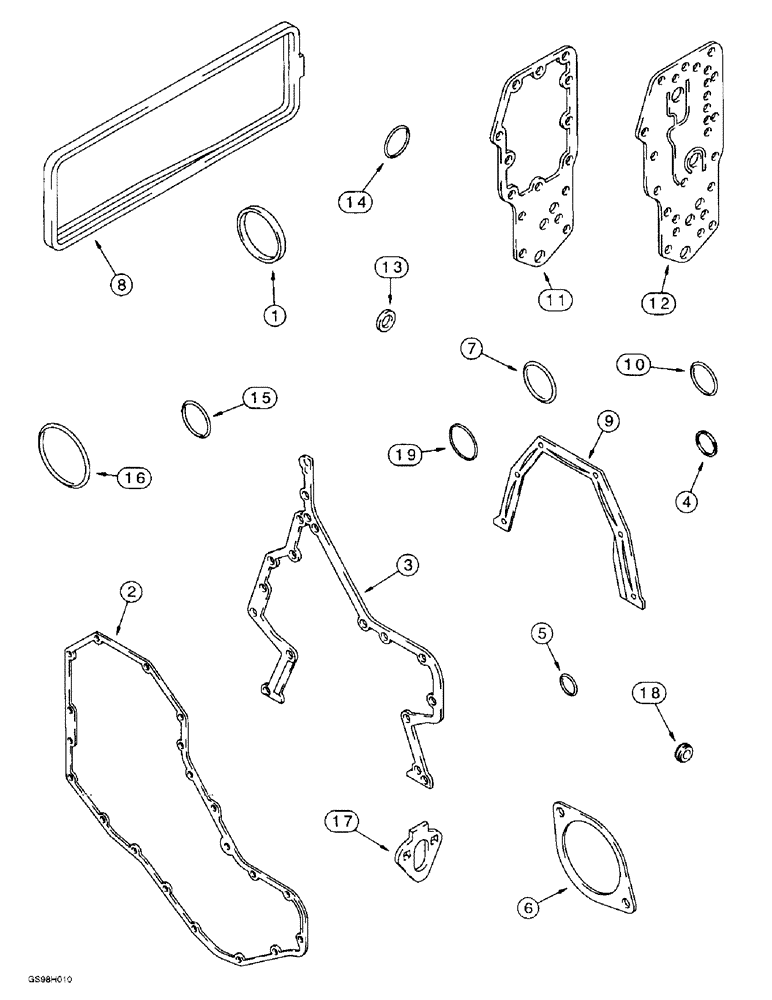 Схема запчастей Case 585E - (2-46) - GASKET KIT, P.I.N. JJG0251722 AND AFTER, 4-390 EMISSIONS CERTIFIED ENGINE, CYLINDER BLOCK (02) - ENGINE