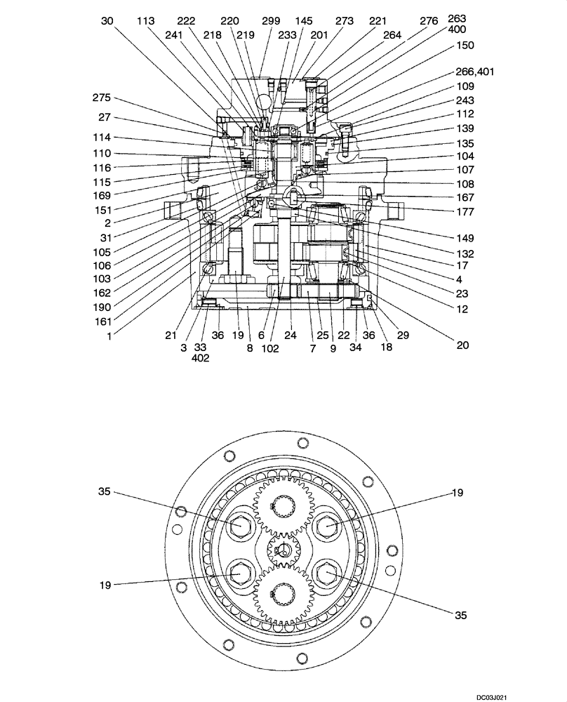 Схема запчастей Case CX47 - (06-03[00]) - MOTOR - TRACK DRIVE (06) - POWER TRAIN