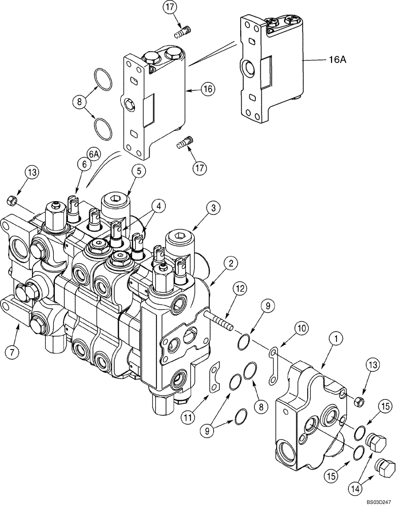 Схема запчастей Case 580M - (08-33) - VALVE ASSY - BACKHOE CONTROL, 6 SPOOL (WITHOUT EXTENDABLE DIPPER AND WITHOUT AUXILIARY HYDRAULICS) (08) - HYDRAULICS