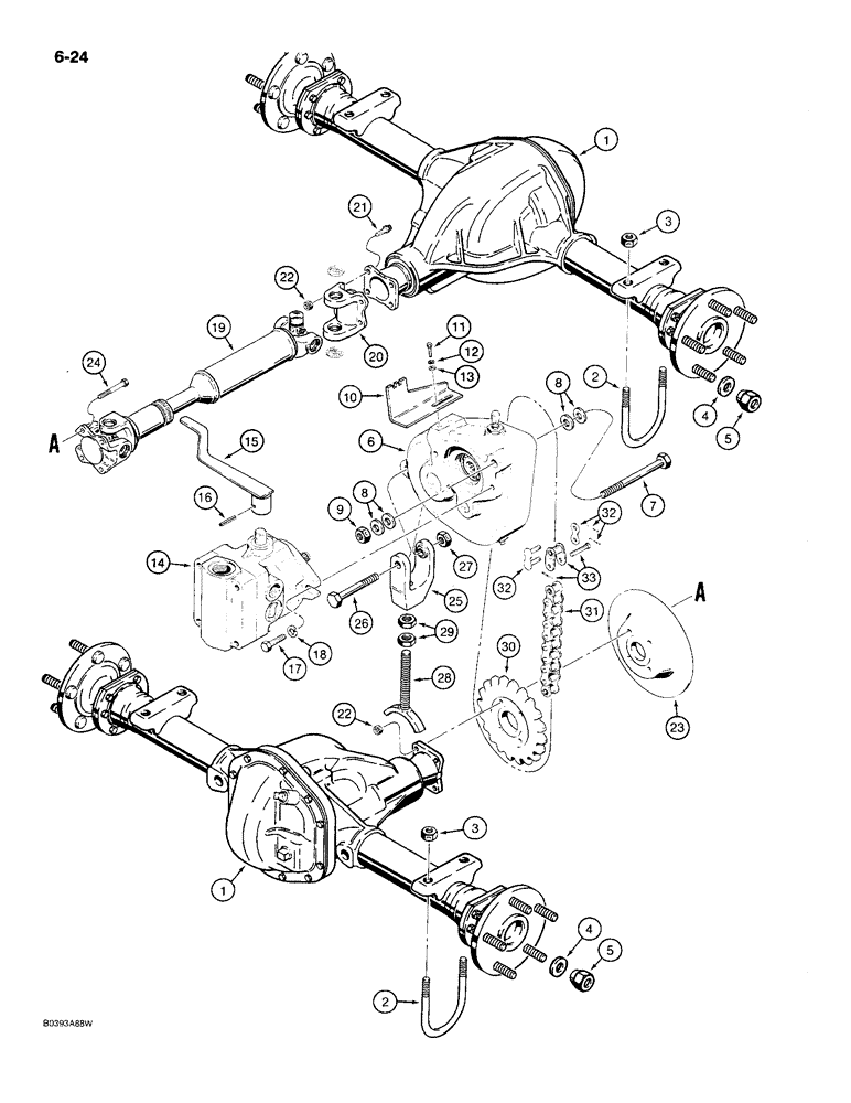 Схема запчастей Case MAXI-SNEAKER C - (6-24) - DRIVE LINE MOUNTING, USED ON MODELS PRIOR TO P.I.N. 1214519 (06) - POWER TRAIN