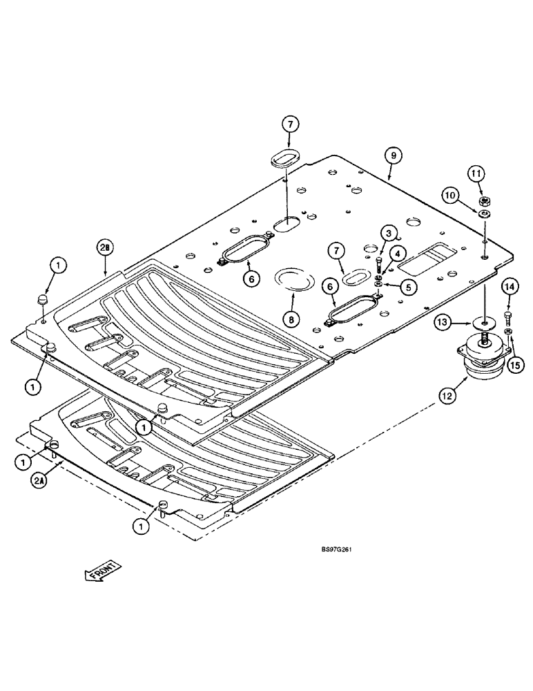 Схема запчастей Case 9040B - (9-056) - CAB FLOOR, FLOOR MOUNTING AND FLOOR MATS, PRIOR TO P.I.N. DAC04#2001 (09) - CHASSIS