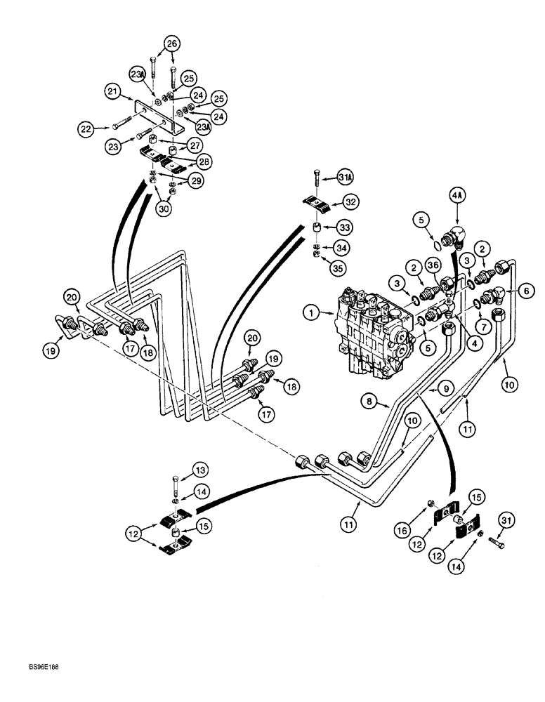 Схема запчастей Case 650G - (8-14) - TILT AND ANGLE HYDRAULIC CIRCUITS - CONTROL VALVE AND DESCENDING TUBES (08) - HYDRAULICS