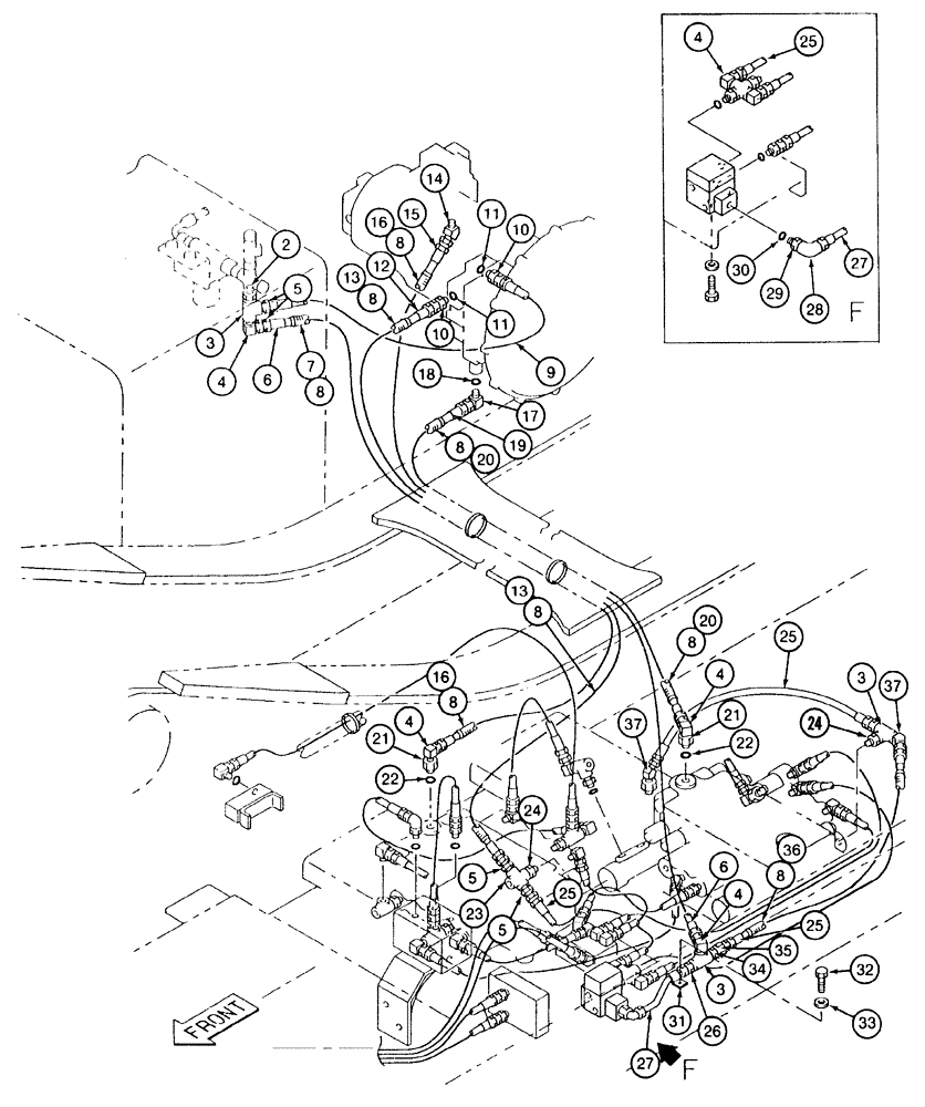 Схема запчастей Case 9040 - (8-30) - PILOT CONTROL LINE HYDRAULIC CIRCUIT, PUMP TO CONTROL VALVES (08) - HYDRAULICS